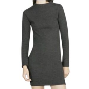 Zara Mock Neck Ribbed Knit Sweater Dress - Charcoal Gray Size L